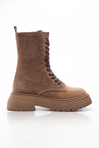 Kadın Hakiki Deri  Postal Bot Konel - Taba Süet