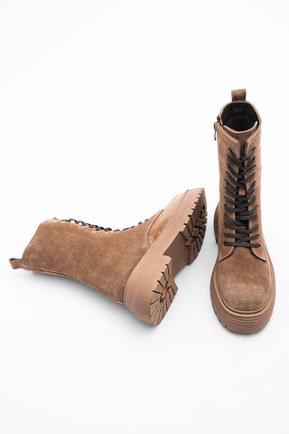 Kadın Hakiki Deri  Postal Bot Konel - Taba Süet