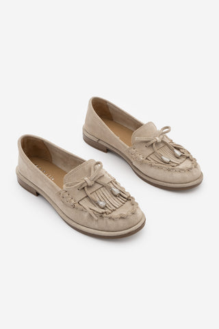 Kadın Hakiki Deri Püsküllü Makosen Loafer Günlük Ayakkabı Ronce - Bej Süet