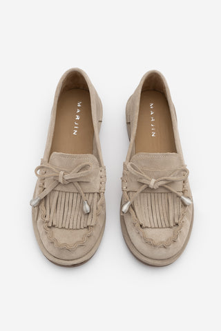 Kadın Hakiki Deri Püsküllü Makosen Loafer Günlük Ayakkabı Ronce - Bej Süet