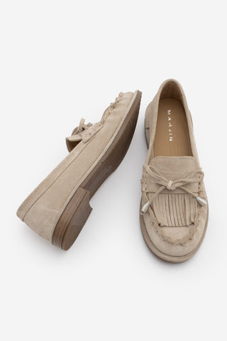 Kadın Hakiki Deri Püsküllü Makosen Loafer Günlük Ayakkabı Ronce - Bej Süet
