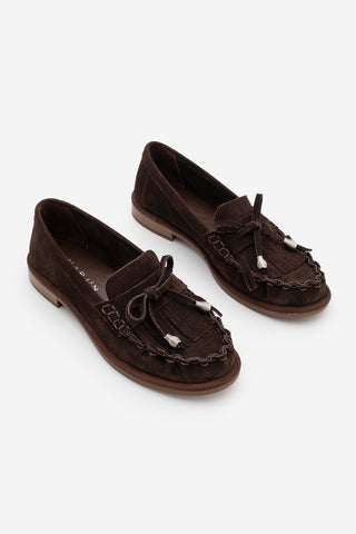 Kadın Hakiki Deri Püsküllü Makosen Loafer Günlük Ayakkabı Ronce - Kahve Süet