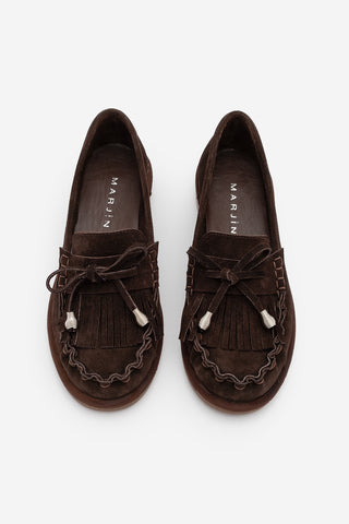 Kadın Hakiki Deri Püsküllü Makosen Loafer Günlük Ayakkabı Ronce - Kahve Süet