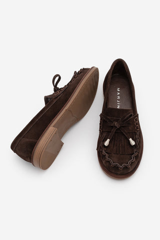 Kadın Hakiki Deri Püsküllü Makosen Loafer Günlük Ayakkabı Ronce - Kahve Süet