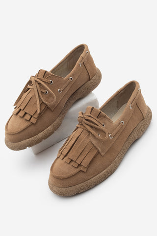 Kadın Hakiki Deri Loafer Günlük Ayakkabı Volga - Camel Süet