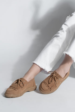 Kadın Hakiki Deri Loafer Günlük Ayakkabı Volga - Camel Süet