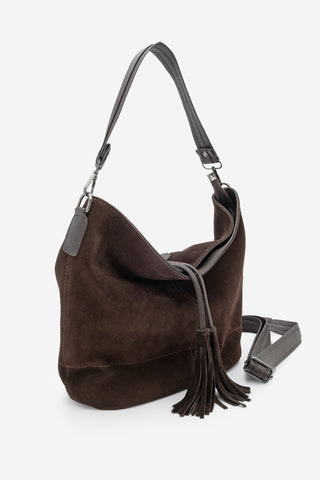 Kadın Hakiki Deri Omuz Çantası Olven - Kahve Süet