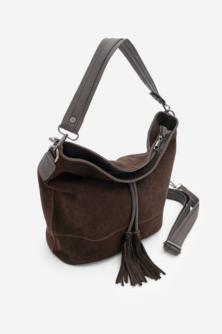 Kadın Hakiki Deri Omuz Çantası Olven - Kahve Süet