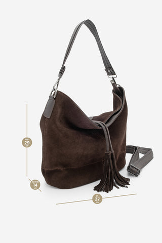 Kadın Hakiki Deri Omuz Çantası Olven - Kahve Süet