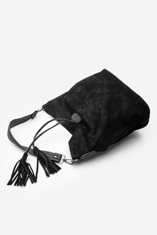 Kadın Hakiki Deri Omuz Çantası Olven - Siyah Süet