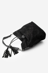 Kadın Hakiki Deri Omuz Çantası Olven - Siyah Süet