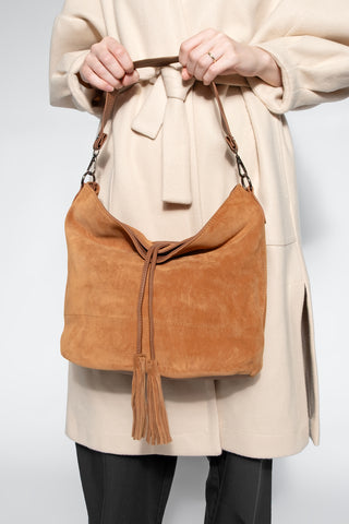 Kadın Hakiki Deri Omuz Çantası Olven - Taba Süet