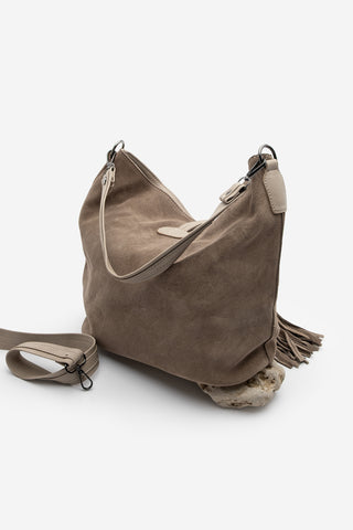 Kadın Hakiki Deri Omuz Çantası Olven - Vizon Süet