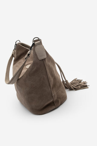 Kadın Hakiki Deri Omuz Çantası Olven - Vizon Süet