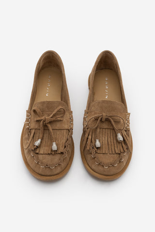 Kadın Hakiki Deri Püsküllü Makosen Loafer Günlük Ayakkabı Ronce - Camel Süet