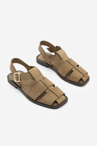 Kadın Hakiki Deri Bantlı Günlük Sandalet Ronima - Toprak Süet