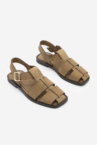 Kadın Hakiki Deri Bantlı Günlük Sandalet Ronima - Toprak Süet
