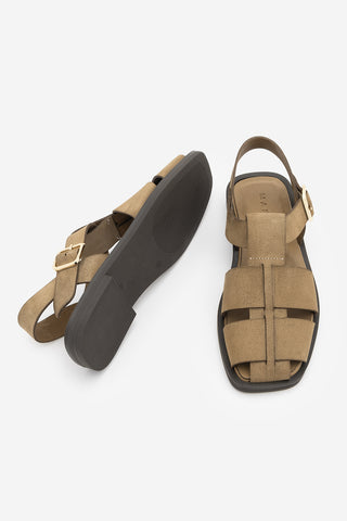 Kadın Hakiki Deri Bantlı Günlük Sandalet Ronima - Toprak Süet