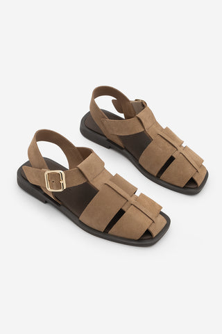 Kadın Hakiki Deri Bantlı Günlük Sandalet Ronima - Camel Süet