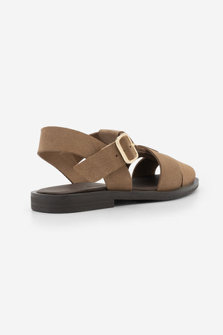 Kadın Hakiki Deri Bantlı Günlük Sandalet Ronima - Camel Süet