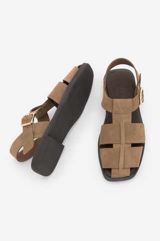 Kadın Hakiki Deri Bantlı Günlük Sandalet Ronima - Camel Süet