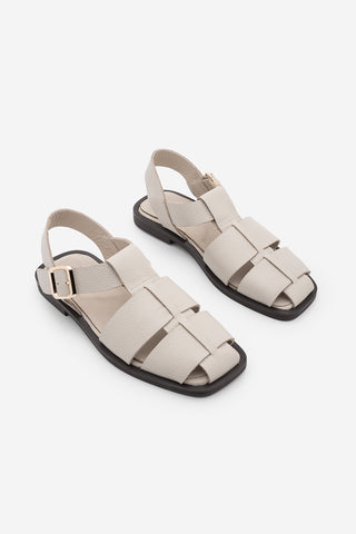 Kadın Hakiki Deri Bantlı Günlük Sandalet Ronima - Ekru