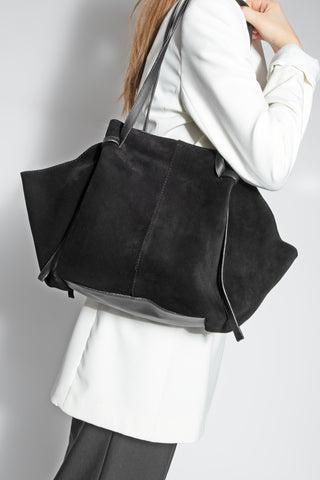 Kadın Hakiki Deri Omuz Çantası Yorita - Siyah Süet