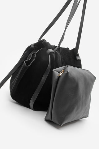 Kadın Hakiki Deri Omuz Çantası Yorita - Siyah Süet