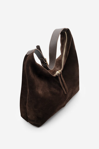 Kadın Hakiki Deri Omuz Çantası Avelin - Kahve Süet