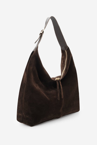 Kadın Hakiki Deri Omuz Çantası Avelin - Kahve Süet