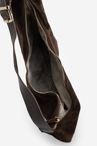 Kadın Hakiki Deri Omuz Çantası Avelin - Kahve Süet