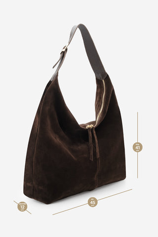 Kadın Hakiki Deri Omuz Çantası Avelin - Kahve Süet