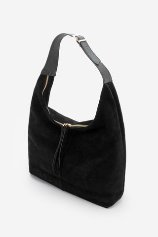 Kadın Hakiki Deri Omuz Çantası Avelin - Siyah Süet