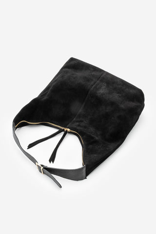 Kadın Hakiki Deri Omuz Çantası Avelin - Siyah Süet