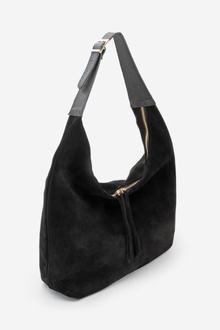 Kadın Hakiki Deri Omuz Çantası Avelin - Siyah Süet