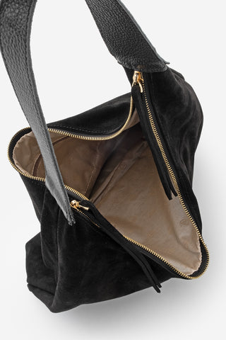 Kadın Hakiki Deri Omuz Çantası Avelin - Siyah Süet