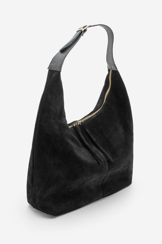 Kadın Hakiki Deri Omuz Çantası Avelin - Siyah Süet