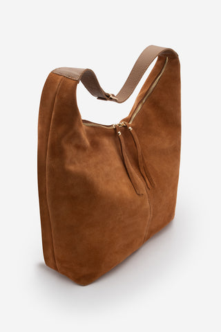 Kadın Hakiki Deri Omuz Çantası Avelin - Taba Süet