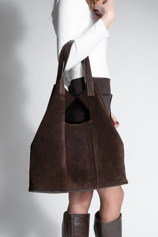 Kadın Hakiki Deri Omuz Çantası Filun - Kahve Süet