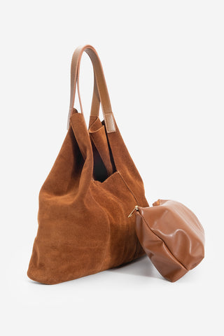 Kadın Hakiki Deri Omuz Çantası Filun - Taba Süet