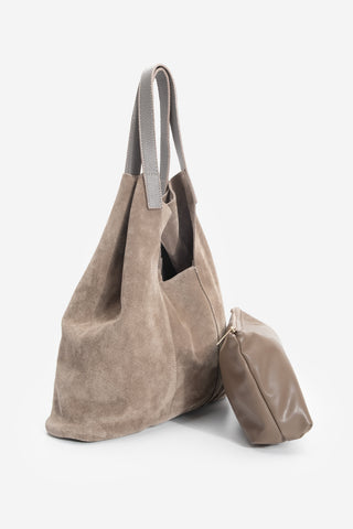 Kadın Hakiki Deri Omuz Çantası Filun - Vizon Süet