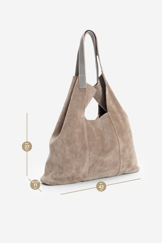 Kadın Hakiki Deri Omuz Çantası Filun - Vizon Süet