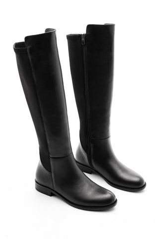 Kadın Hakiki Deri Streç Günlük Çizme Zolen - Siyah