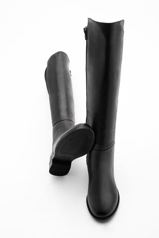 Kadın Hakiki Deri Streç Günlük Çizme Zolen - Siyah