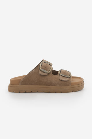 Kadın Hakiki Deri Günlük Terlik Rontes - Camel Süet