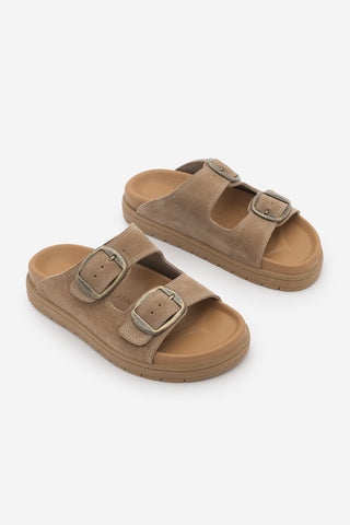 Kadın Hakiki Deri Günlük Terlik Rontes - Camel Süet