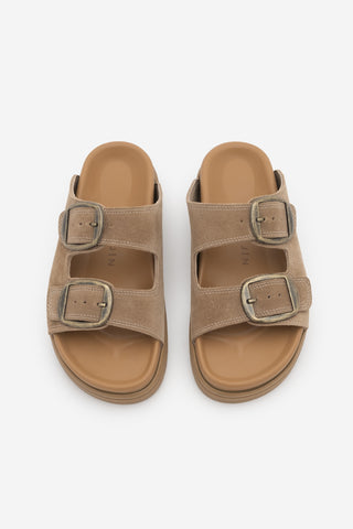 Kadın Hakiki Deri Günlük Terlik Rontes - Camel Süet