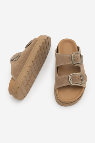 Kadın Hakiki Deri Günlük Terlik Rontes - Camel Süet