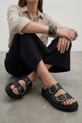 Kadın Hakiki Deri Günlük Terlik Rontes - Siyah