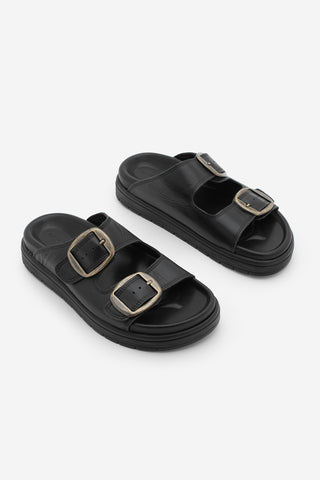 Kadın Hakiki Deri Günlük Terlik Rontes - Siyah